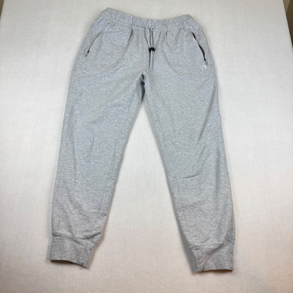 Champion Mens Heather Gray Joggers Zipper Pockets Tapered Sweatpants Large